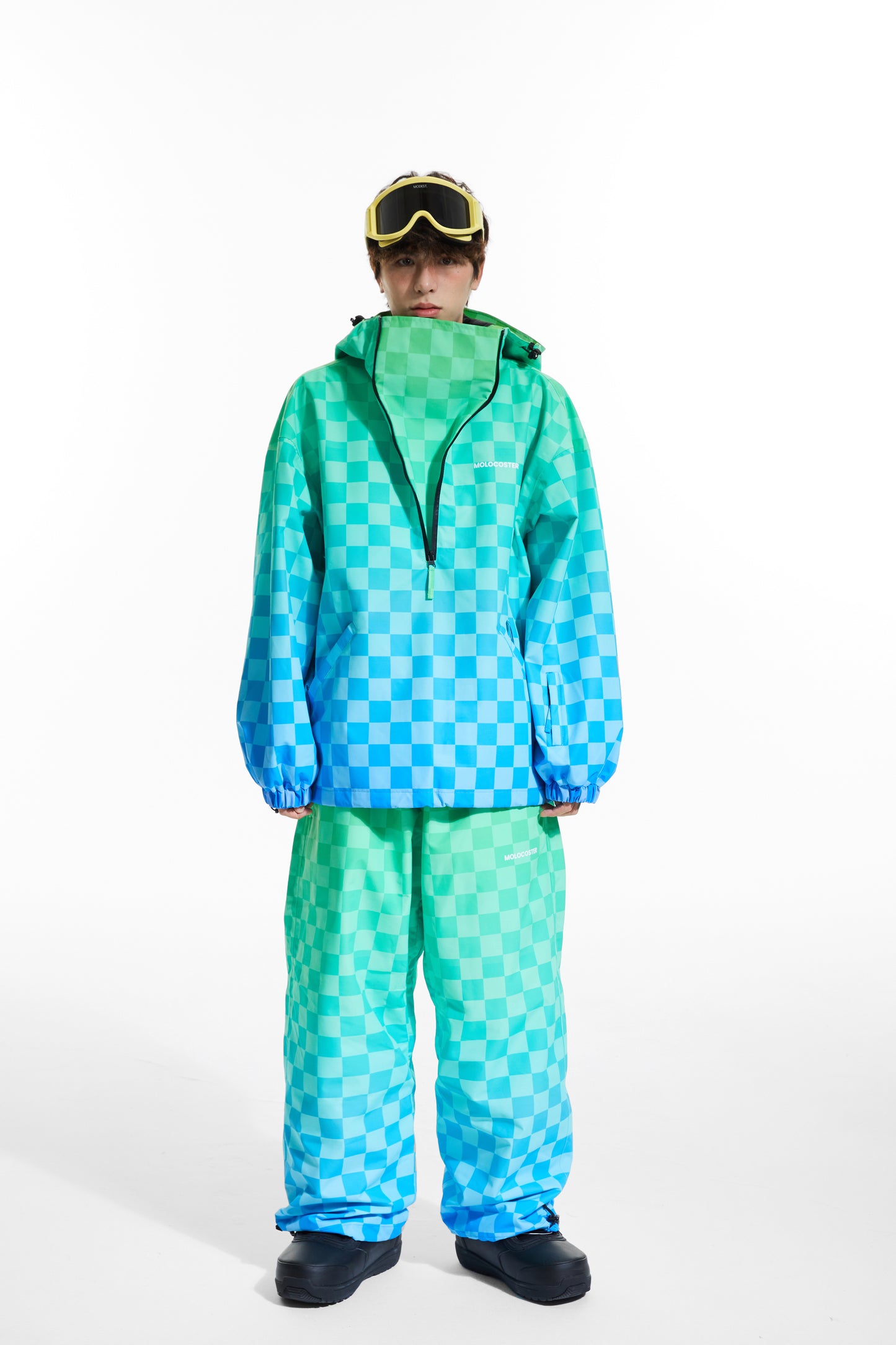 GRADIENT CHECKBOARD SNOW SUIT(TWO PIECES)